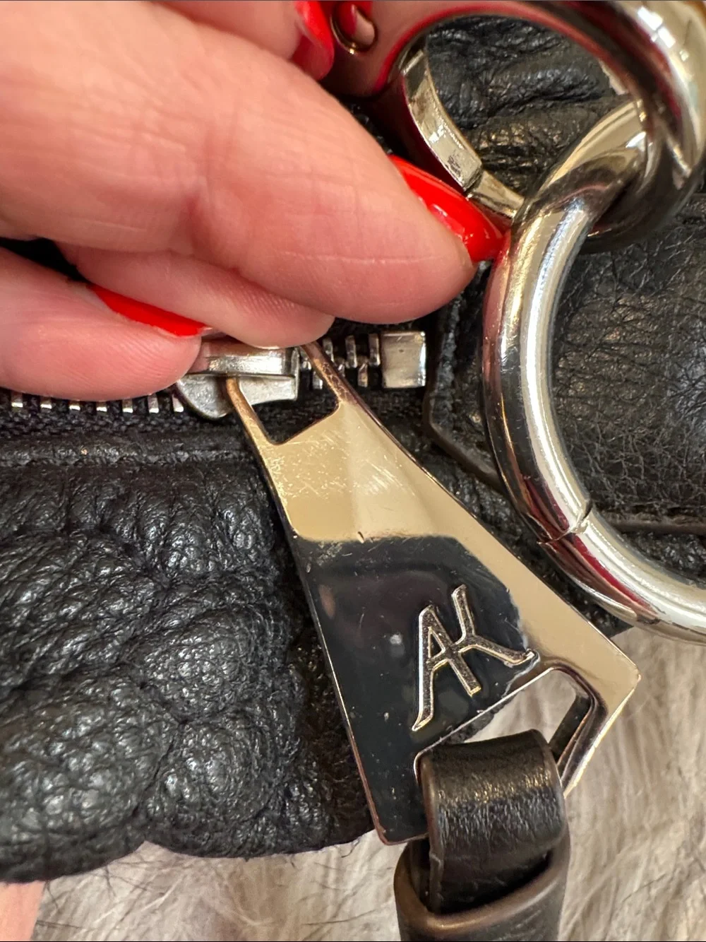 Aimee Kestenberg Women’s Black Textured Leather Satchel/Shoulder Bag with tassel